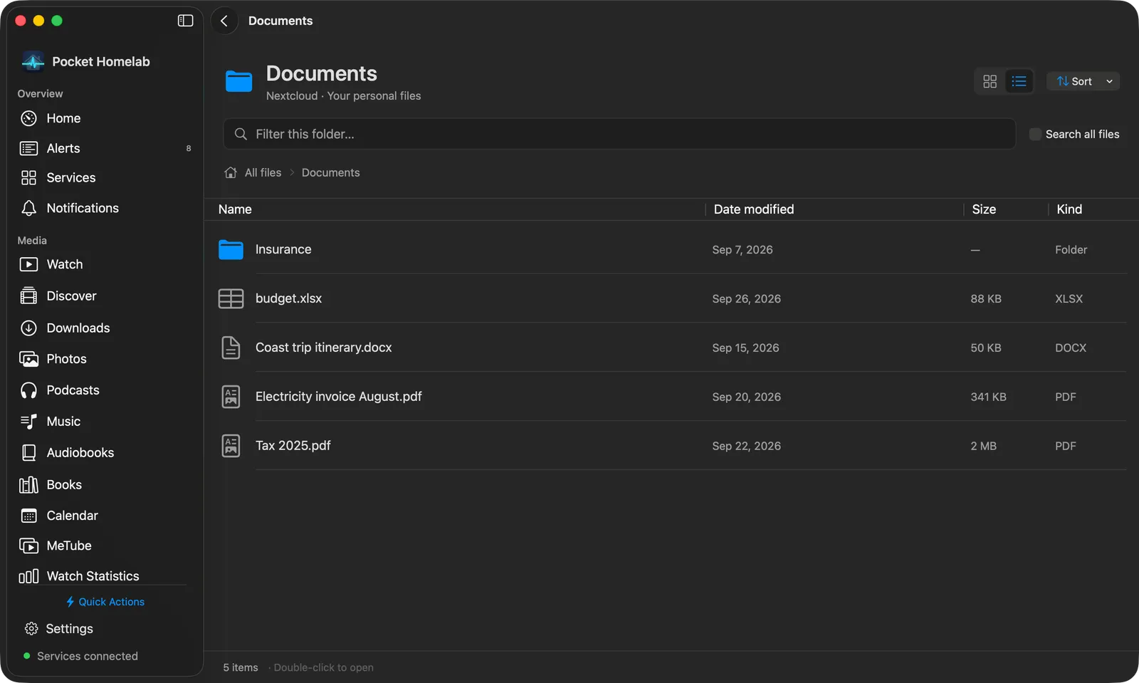 Mac Files page in list view with search-all-files on