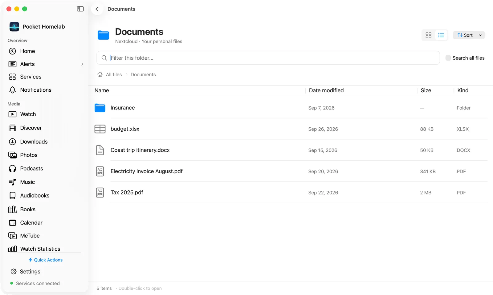 Mac Files page in list view with search-all-files on