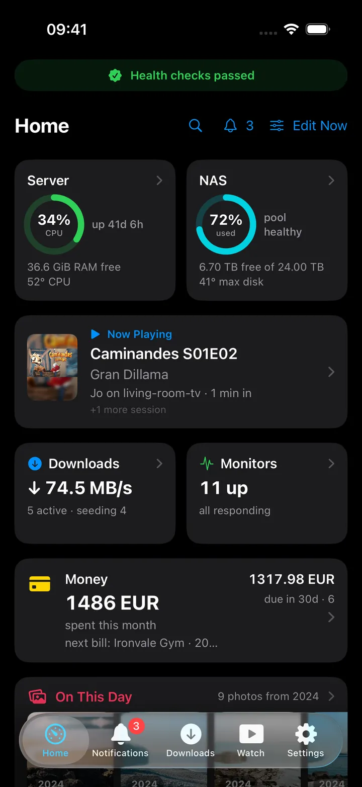 The Home dashboard in the opposite appearance of this page