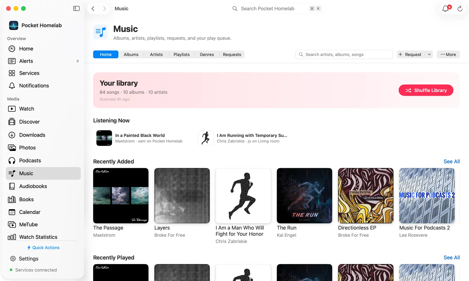 Mac Music workspace with a library hero and album shelves