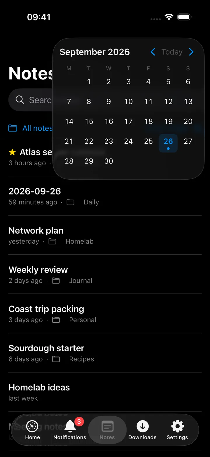 A month calendar with today's daily note marked