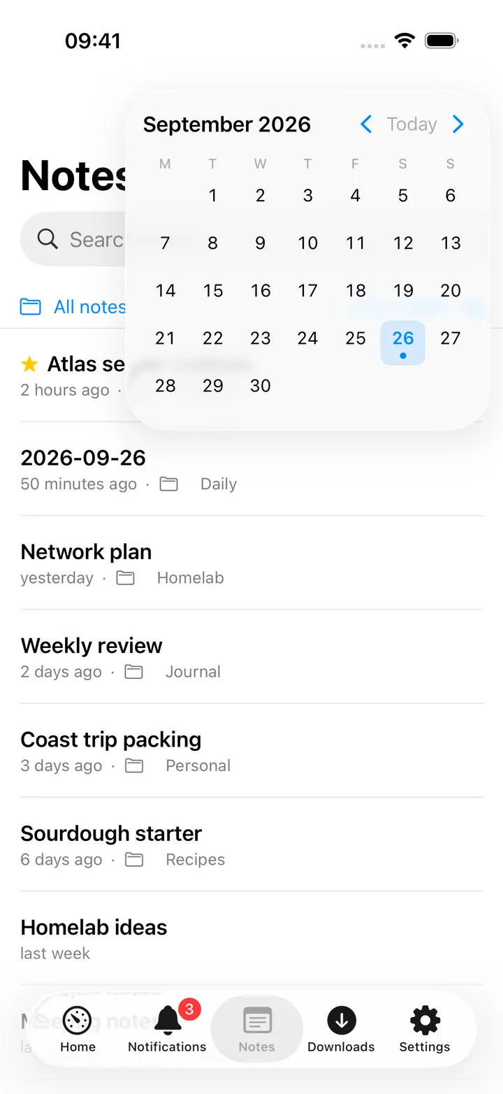 A month calendar with today's daily note marked