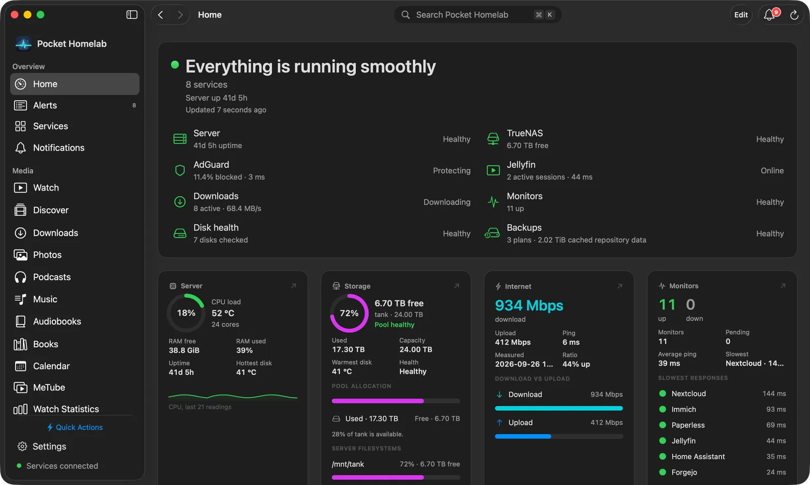 Pocket Homelab for Mac showing the Home overview