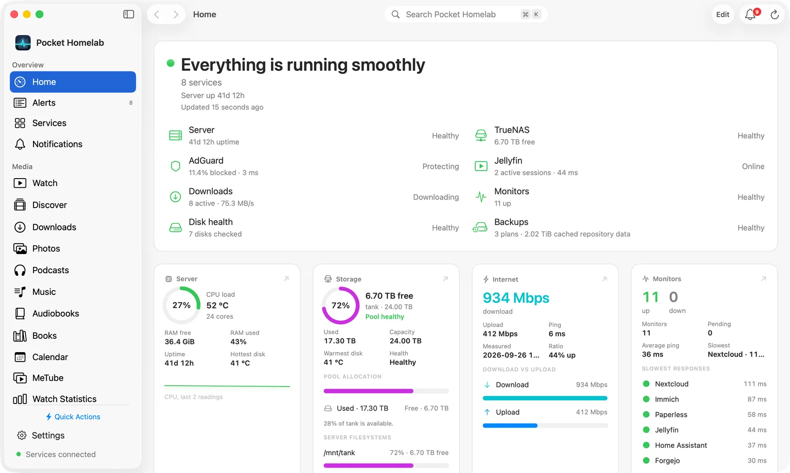 Pocket Homelab for Mac showing the Home overview