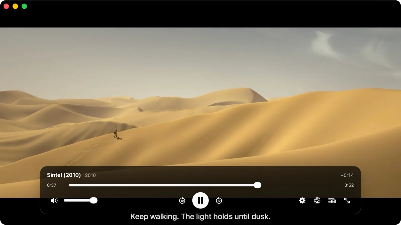 Jellyfin playback in its own window with the control deck along the bottom