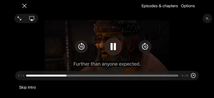 Video player with subtitle styling and a Skip Intro button