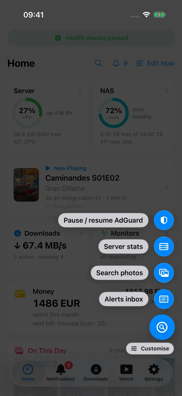 Floating quick action button with the action fan open