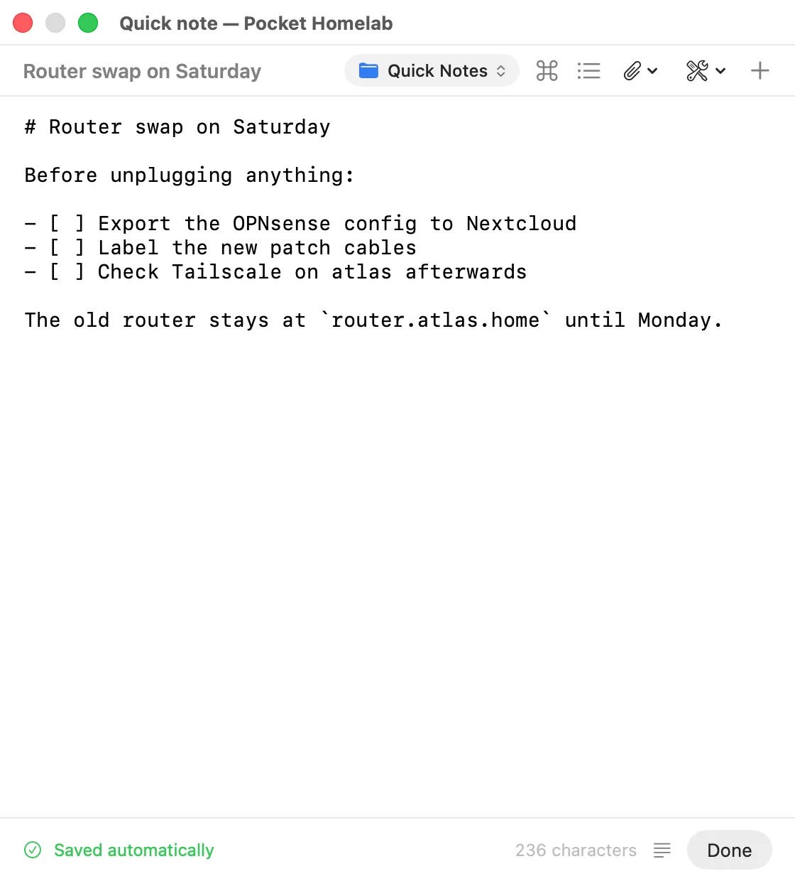 The same note as plain Markdown with a task list